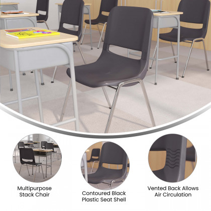 BLNK HERCULES Series Ergonomic Shell Stack Chair - Gray/Chrome, 18"H Seat