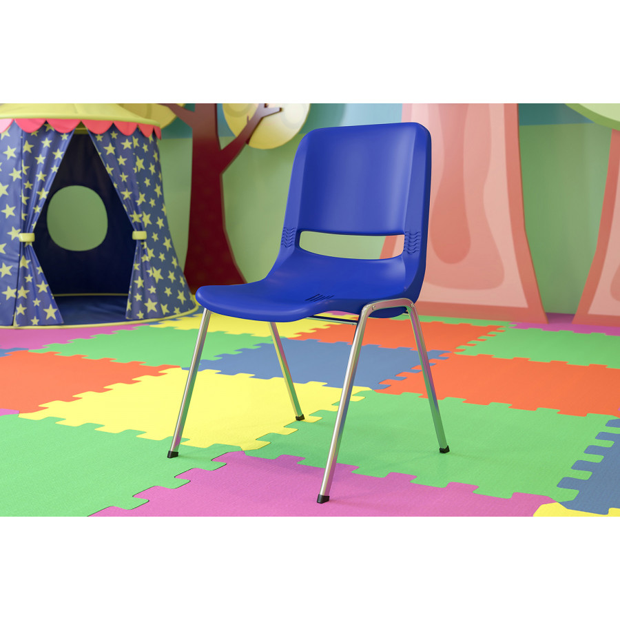 BLNK HERCULES Series Ergonomic Shell Stack Chair - Navy/Chrome, 18"H Seat