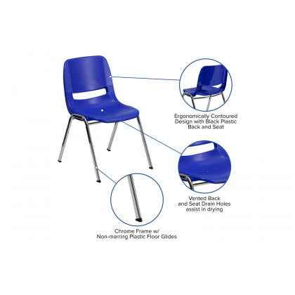 BLNK HERCULES Series Ergonomic Shell Stack Chair - Navy/Chrome, 18"H Seat