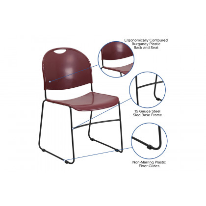 BLNK HERCULES Series Ultra-Compact Stack Chair with Black Powder Coated Frame - Burgundy