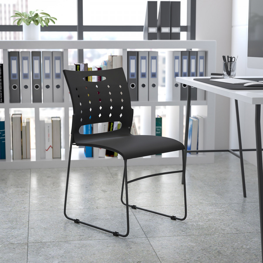 BLNK HERCULES Series Sled Base Stack Chair with Air-Vent Back - Black
