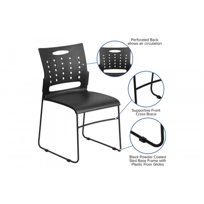 BLNK HERCULES Series Sled Base Stack Chair with Air-Vent Back - Black