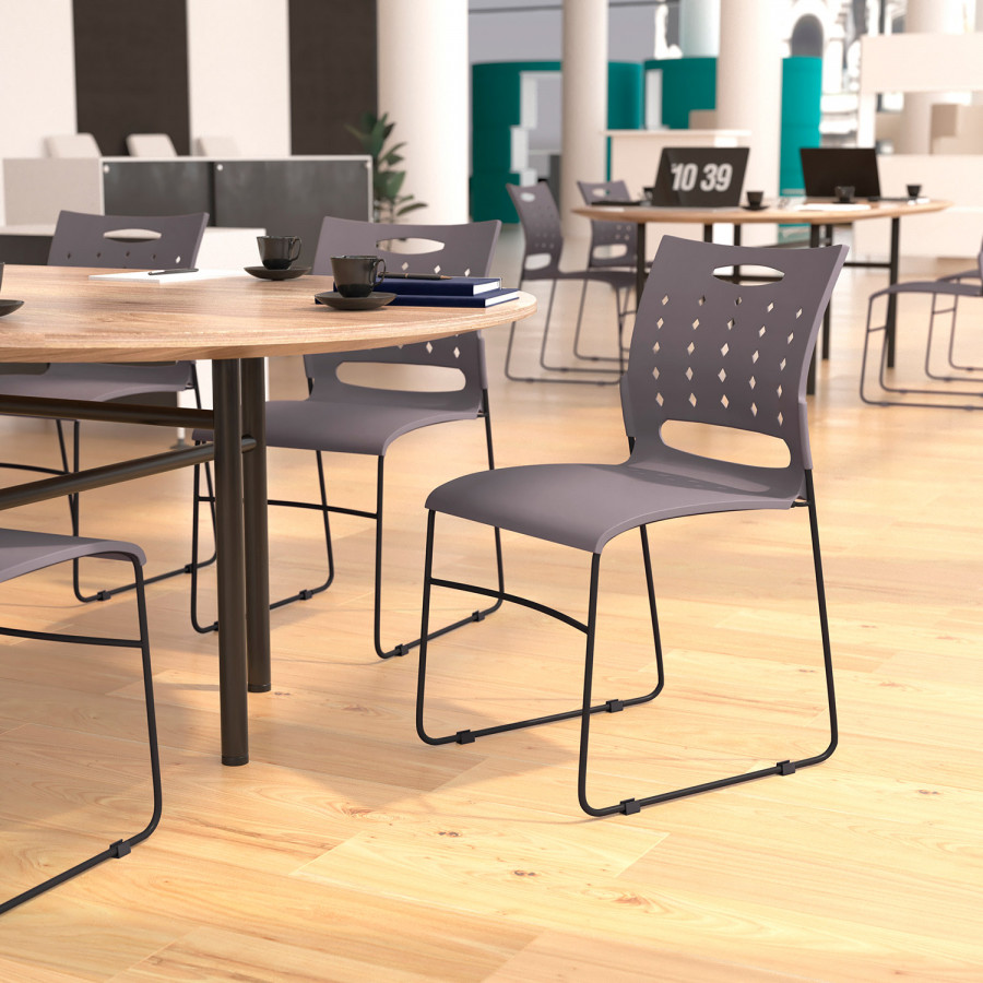 BLNK HERCULES Series Sled Base Stack Chair with Air-Vent Back - Gray