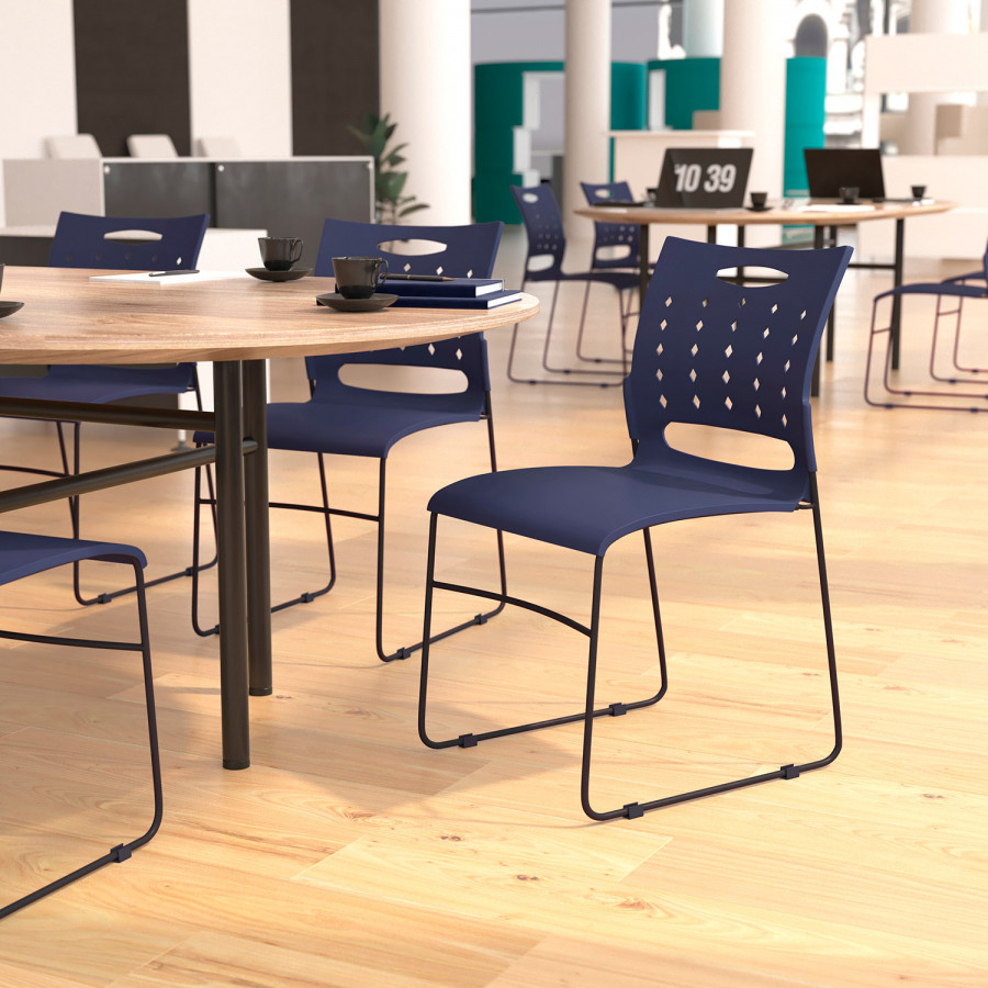 BLNK HERCULES Series Sled Base Stack Chair with Air-Vent Back - Navy