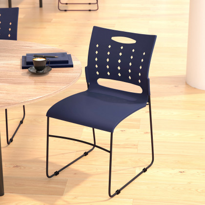 BLNK HERCULES Series Sled Base Stack Chair with Air-Vent Back - Navy