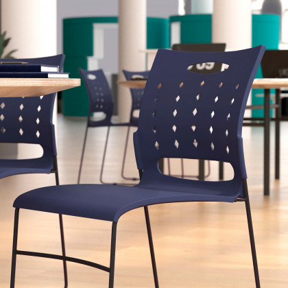 BLNK HERCULES Series Sled Base Stack Chair with Air-Vent Back - Navy