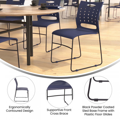 BLNK HERCULES Series Sled Base Stack Chair with Air-Vent Back - Navy