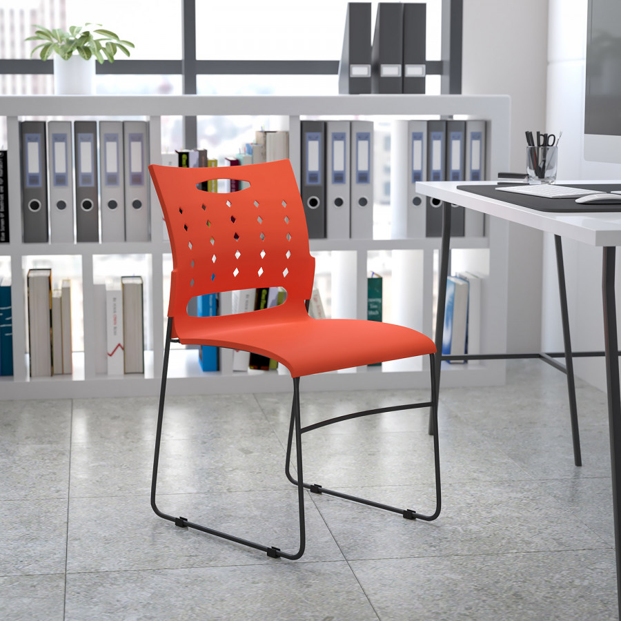 BLNK HERCULES Series Sled Base Stack Chair with Air-Vent Back - Orange