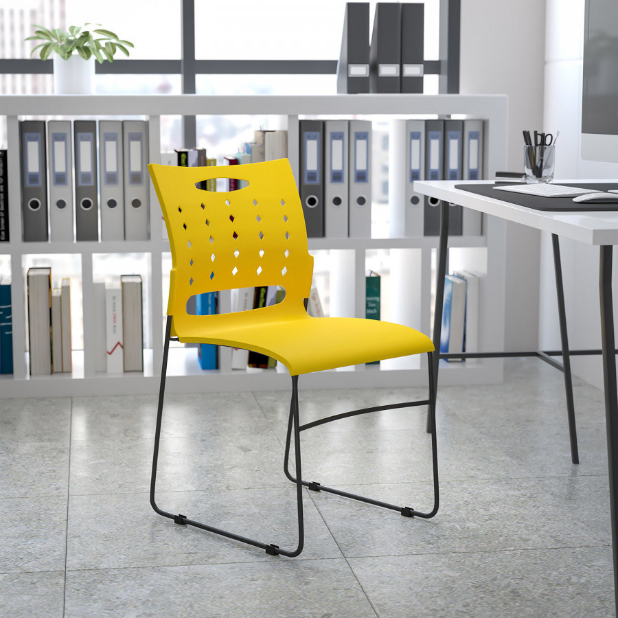 BLNK HERCULES Series Sled Base Stack Chair with Air-Vent Back - Yellow