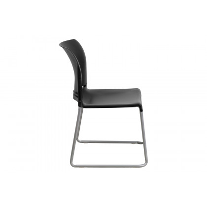 BLNK HERCULES Series Full Back Contoured Stack Chair with Gray Powder Coated Sled Base - Black
