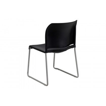 BLNK HERCULES Series Full Back Contoured Stack Chair with Gray Powder Coated Sled Base - Black