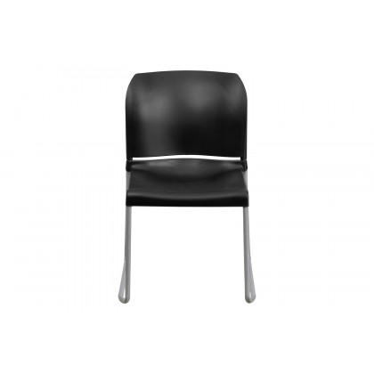 BLNK HERCULES Series Full Back Contoured Stack Chair with Gray Powder Coated Sled Base - Black