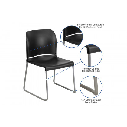 BLNK HERCULES Series Full Back Contoured Stack Chair with Gray Powder Coated Sled Base - Black
