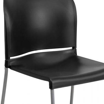 BLNK HERCULES Series Full Back Contoured Stack Chair with Gray Powder Coated Sled Base - Black