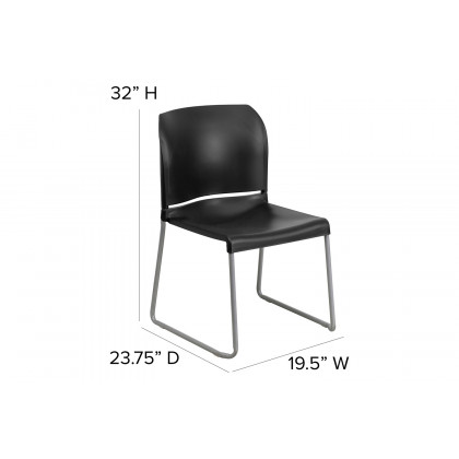 BLNK HERCULES Series Full Back Contoured Stack Chair with Gray Powder Coated Sled Base - Black