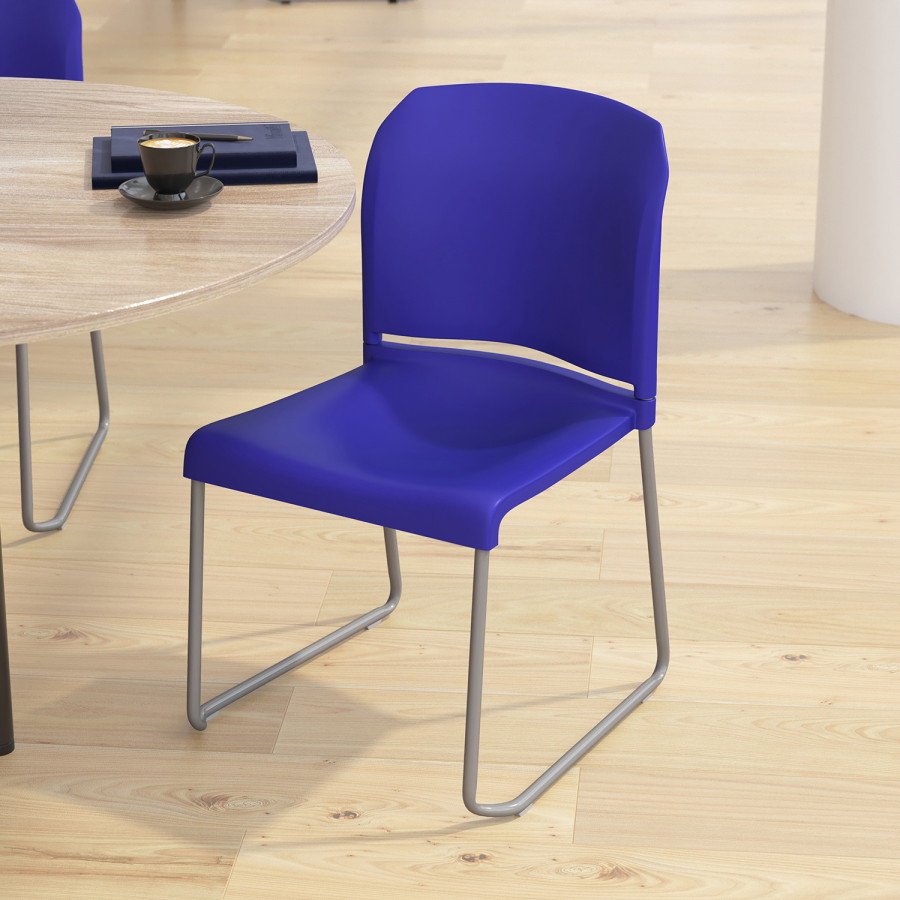 BLNK HERCULES Series Full Back Contoured Stack Chair with Gray Powder Coated Sled Base - Blue