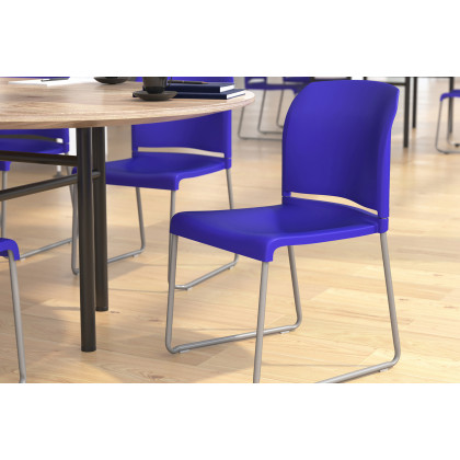 BLNK HERCULES Series Full Back Contoured Stack Chair with Gray Powder Coated Sled Base - Blue