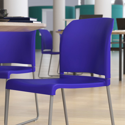 BLNK HERCULES Series Full Back Contoured Stack Chair with Gray Powder Coated Sled Base - Blue
