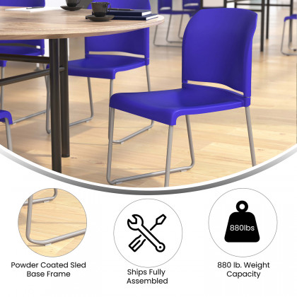 BLNK HERCULES Series Full Back Contoured Stack Chair with Gray Powder Coated Sled Base - Blue