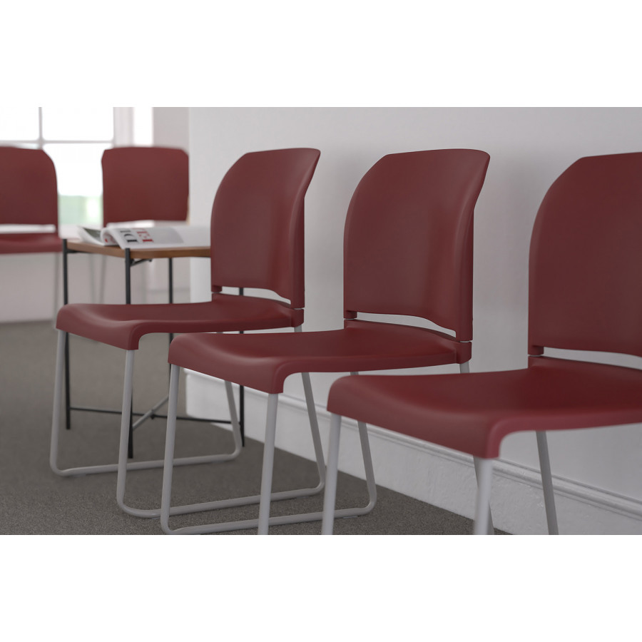 BLNK HERCULES Series Full Back Contoured Stack Chair with Gray Powder Coated Sled Base - Burgundy