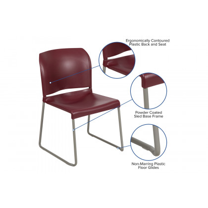 BLNK HERCULES Series Full Back Contoured Stack Chair with Gray Powder Coated Sled Base - Burgundy