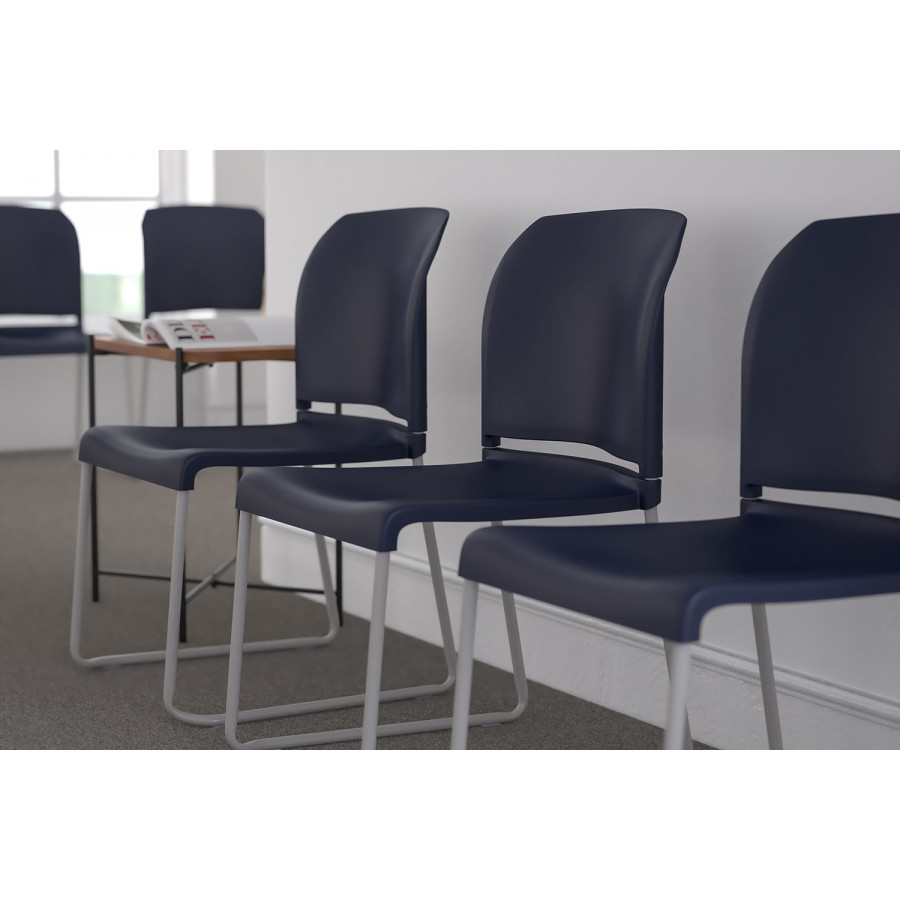 BLNK HERCULES Series Full Back Contoured Stack Chair with Gray Powder Coated Sled Base - Navy
