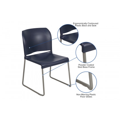 BLNK HERCULES Series Full Back Contoured Stack Chair with Gray Powder Coated Sled Base - Navy
