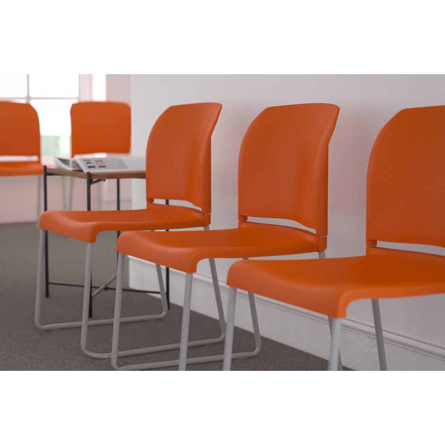 BLNK HERCULES Series Full Back Contoured Stack Chair with Gray Powder Coated Sled Base - Orange