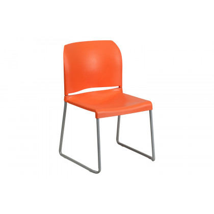 BLNK HERCULES Series Full Back Contoured Stack Chair with Gray Powder Coated Sled Base - Orange