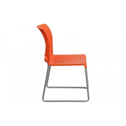 BLNK HERCULES Series Full Back Contoured Stack Chair with Gray Powder Coated Sled Base - Orange