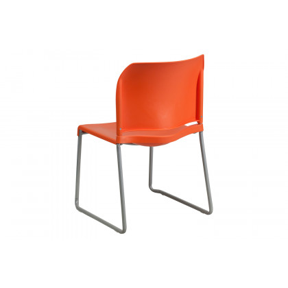 BLNK HERCULES Series Full Back Contoured Stack Chair with Gray Powder Coated Sled Base - Orange