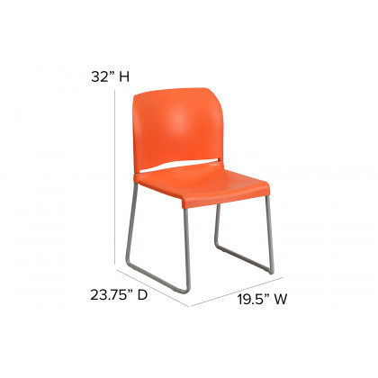 BLNK HERCULES Series Full Back Contoured Stack Chair with Gray Powder Coated Sled Base - Orange