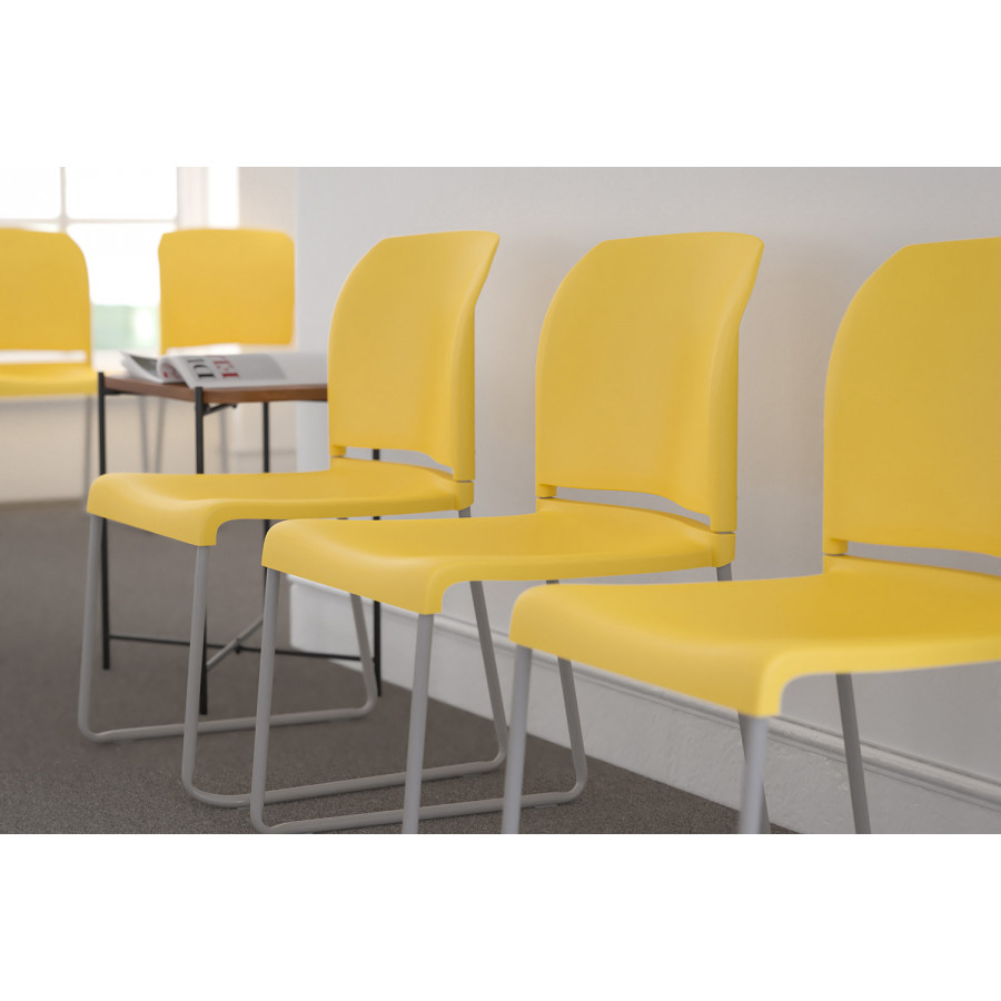 BLNK HERCULES Series Full Back Contoured Stack Chair with Gray Powder Coated Sled Base - Yellow
