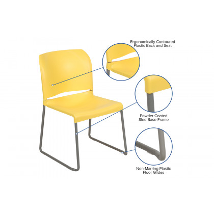 BLNK HERCULES Series Full Back Contoured Stack Chair with Gray Powder Coated Sled Base - Yellow