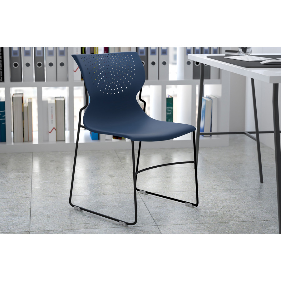 BLNK HERCULES Series Full Back Stack Chair with Gray Powder Coated Frame - Navy