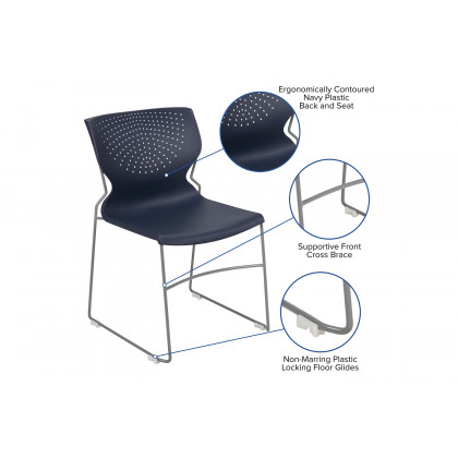 BLNK HERCULES Series Full Back Stack Chair with Gray Powder Coated Frame - Navy