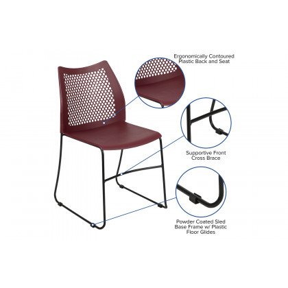 BLNK HERCULES Series Stack Chair with Air-Vent Back and Black Powder Coated Sled Base - Burgundy