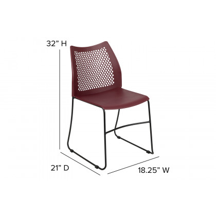 BLNK HERCULES Series Stack Chair with Air-Vent Back and Black Powder Coated Sled Base - Burgundy