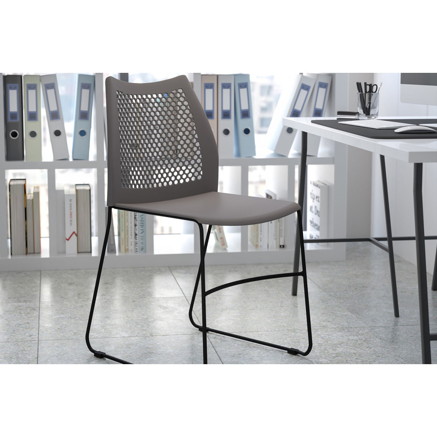 BLNK HERCULES Series Stack Chair with Air-Vent Back and Black Powder Coated Sled Base - Gray