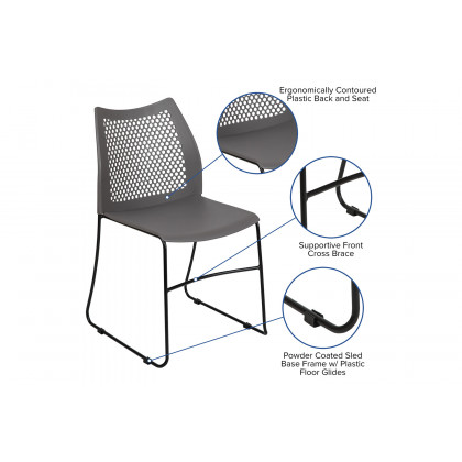 BLNK HERCULES Series Stack Chair with Air-Vent Back and Black Powder Coated Sled Base - Gray