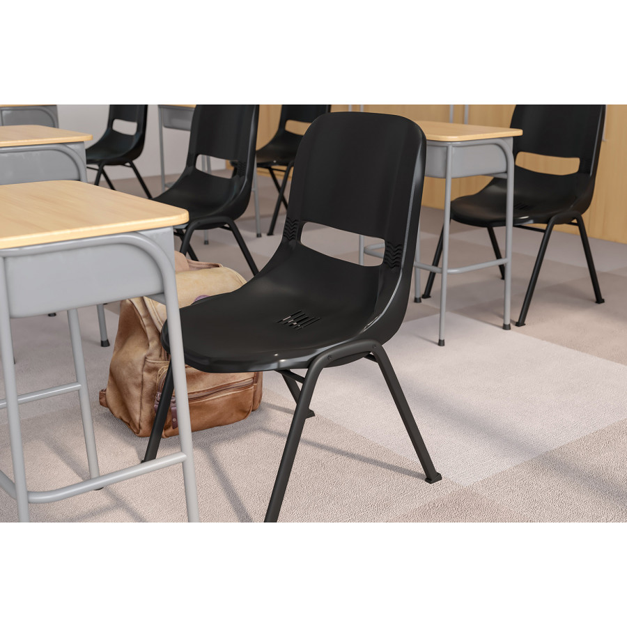 BLNK HERCULES Series Ergonomic Shell Stack Chair - Black, 17,75"H Seat