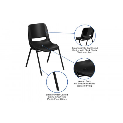 BLNK HERCULES Series Ergonomic Shell Stack Chair - Black, 17,75"H Seat