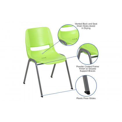 BLNK HERCULES Series Ergonomic Shell Stack Chair with Gray Frame - Green