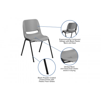 BLNK HERCULES Series Ergonomic Shell Stack Chair - Gray/Black, 17,75"H Seat