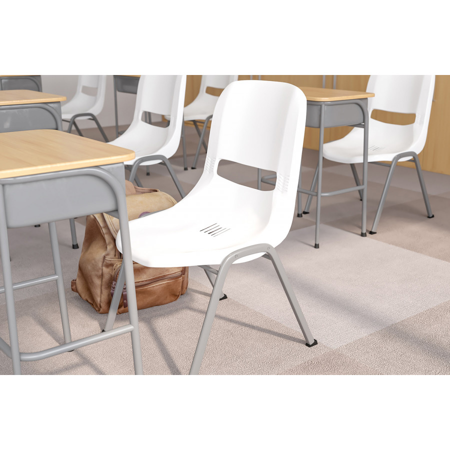 BLNK HERCULES Series Ergonomic Shell Stack Chair with Gray Frame - White