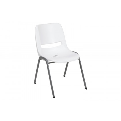 BLNK HERCULES Series Ergonomic Shell Stack Chair with Gray Frame - White