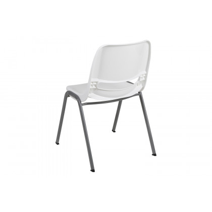 BLNK HERCULES Series Ergonomic Shell Stack Chair with Gray Frame - White