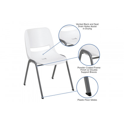 BLNK HERCULES Series Ergonomic Shell Stack Chair with Gray Frame - White