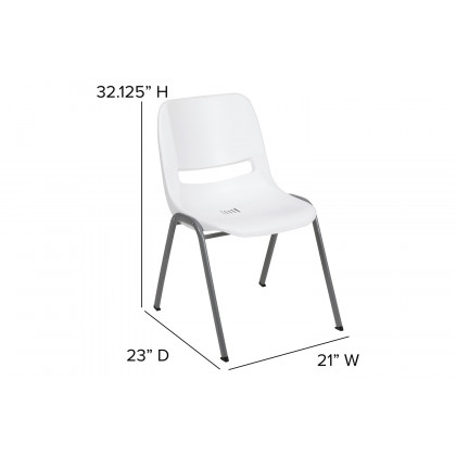 BLNK HERCULES Series Ergonomic Shell Stack Chair with Gray Frame - White