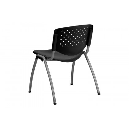 BLNK HERCULES Series Plastic Stack Chair with Titanium Gray Powder Coated Frame - Black
